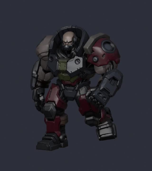 Armored character refined with MCP-assisted pose and skin-weight edits